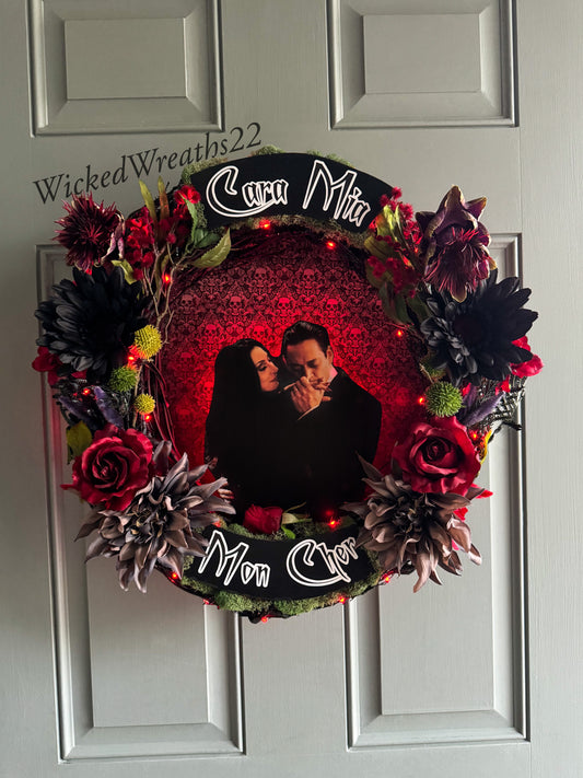 Morticia and Gomez Addams wreath